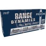 Fiocchi Range Dynamics Handgun Ammunition 9mm Luger 115 gr FMJ 1200 fps 1000/ct